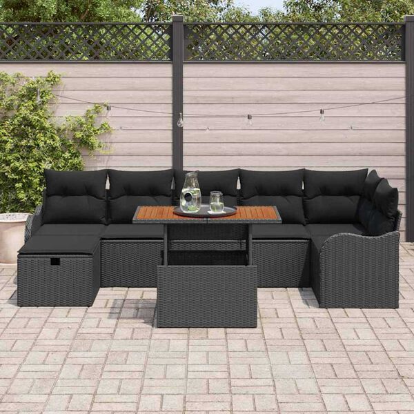 vidaXL Tuin Sofa Set met opslag 8 pcs Zwart Poly riet