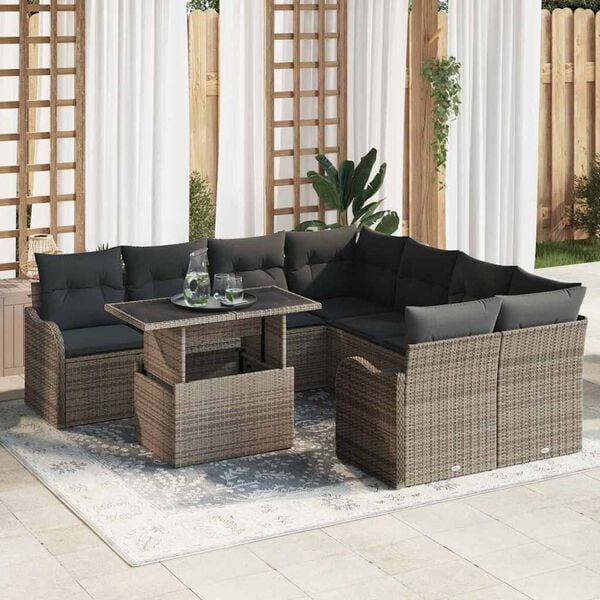 vidaXL Tuin Sofa Set met kussen 9 pcs Grijs Poly riet