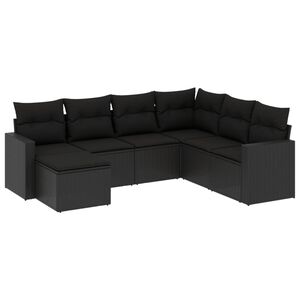 vidaXL 7-delige Loungeset met kussens poly rattan zwart