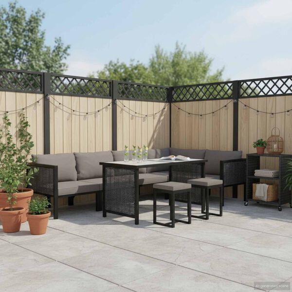 vidaXL 9-delige Loungeset met kussens poly rattan antraciet