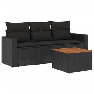 vidaXL 4-delige Loungeset met kussens poly rattan zwart