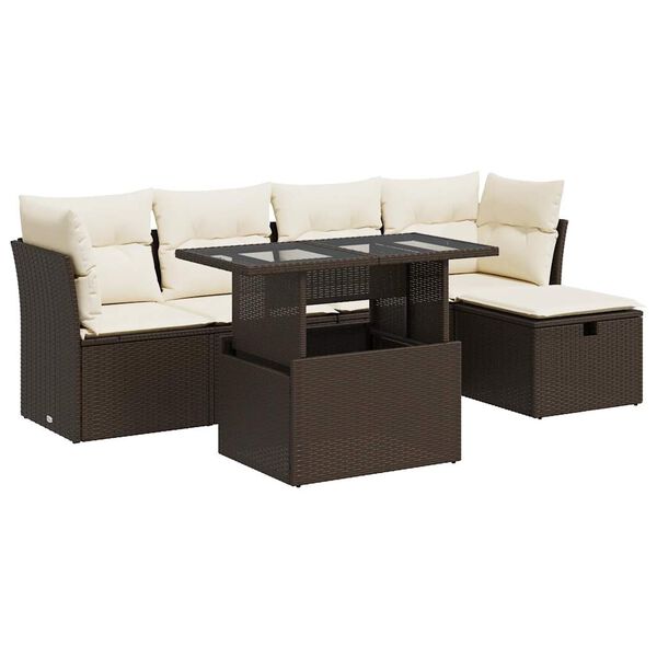 vidaXL 6-delige Loungeset met kussens poly rattan bruin