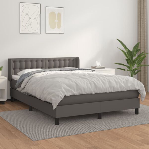 vidaXL Boxspring met matras kunstleer grijs 140x190 cm