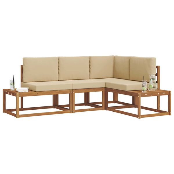 vidaXL Buiten bankenset met kussen 4 Stuk Natuurlijk en Beige