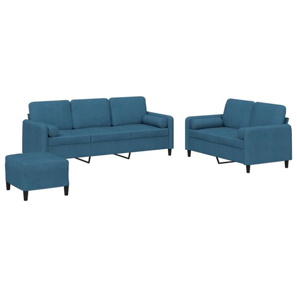 vidaXL 3-delige Loungeset met kussens fluweel blauw