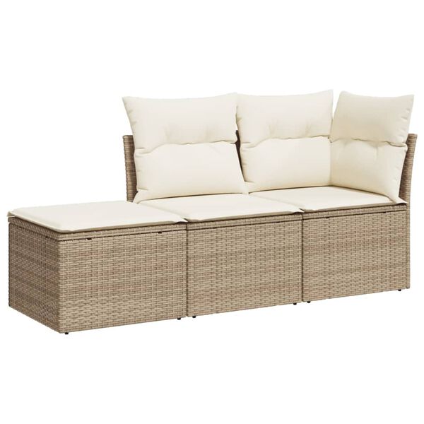 vidaXL 3-delige Loungeset met kussens poly rattan beige