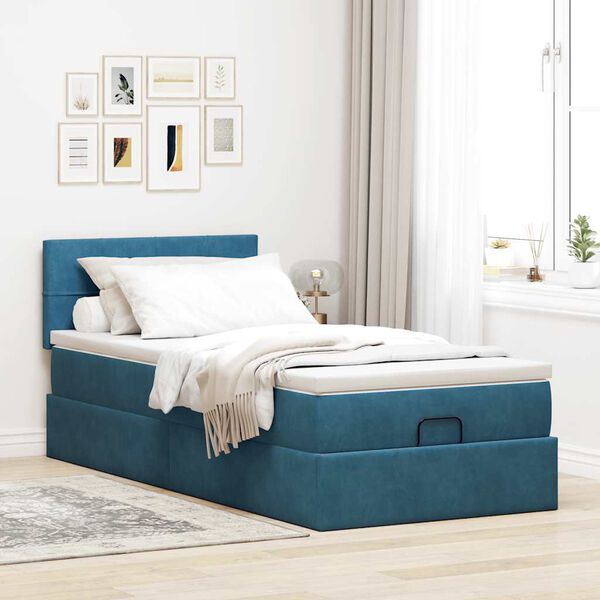 vidaXL Ottoman bed met matras 100x200 cm fluweel donkerblauw