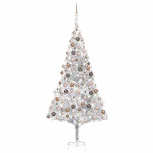 vidaXL Kunstkerstboom met verlichting en kerstballen 210 cm PET zilver