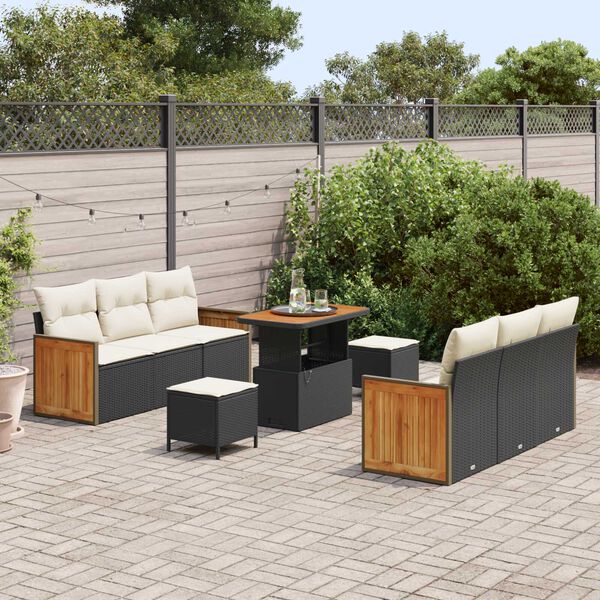 vidaXL Tuinbankenset met kussen 11 pcs Zwart en Cr&egrave;me poly rattan