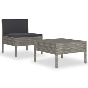vidaXL 2-delige Loungeset met kussens poly rattan grijs