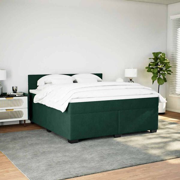 vidaXL Boxspring met matras fluweel donkergroen 180x200 cm