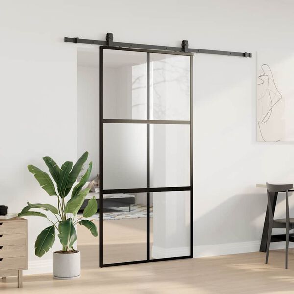 vidaXL Schuifdeur met beslagset 102,5x205 cm gehard glas zwart