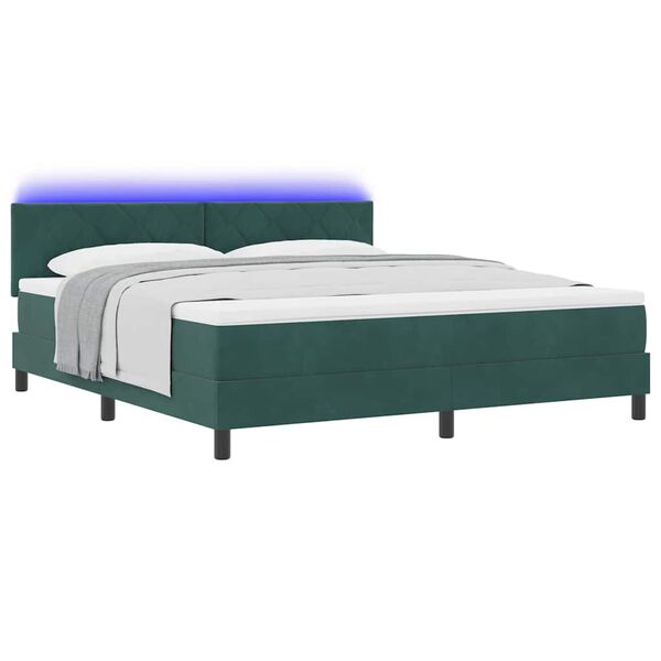 vidaXL LED Box Spring Bed met matras Donkergroen 180 x 200 cm Fluweel