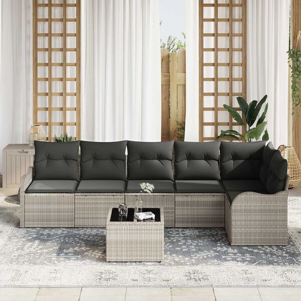 vidaXL Tuin Sofa Set met kussen met opslag 7 pcs Grijs Poly riet