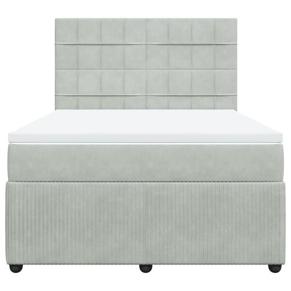 vidaXL Boxspring met matras fluweel lichtgrijs 140x200 cm