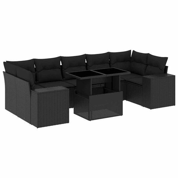 vidaXL 8-delige Loungeset met kussens poly rattan zwart