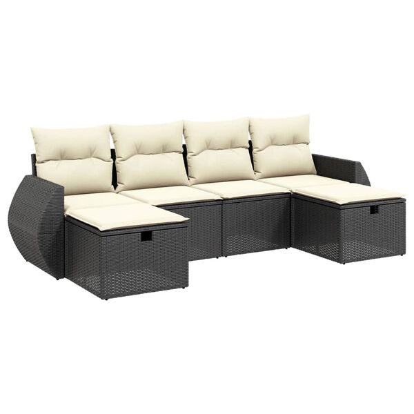 vidaXL 6-delige Loungeset met kussens poly rattan zwart