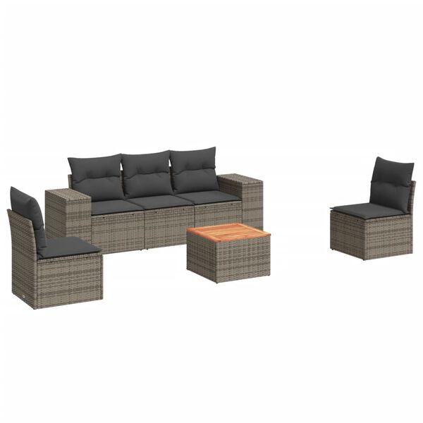 vidaXL 6-delige Loungeset met kussens poly rattan grijs