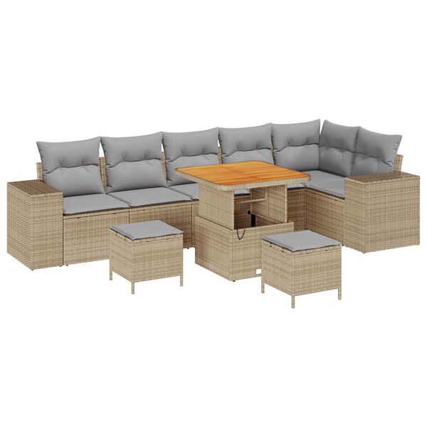 vidaXL Tuin Sofa Set met kussen 9 pcs Beige poly rattan