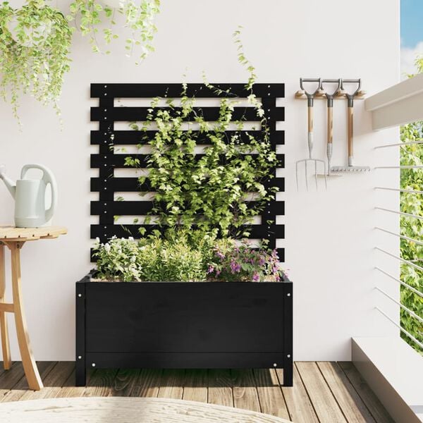 vidaXL Plantenbak met rek 79x39,5x114 cm massief grenenhout zwart