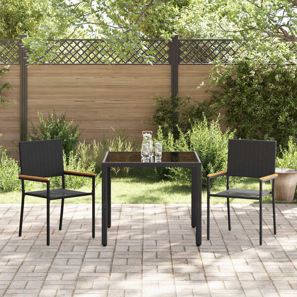 vidaXL Tuin eettafelset 3 pcs Zwart poly rattan