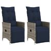vidaXL Tuinstoelen 2 st verstelbaar met kussens poly rattan grijs