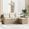 vidaXL Bankstel met kussen met opslag 4 pcs Beige en Wit poly rattan
