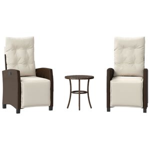 vidaXL 3-delige Bistroset met kussens poly rattan bruin