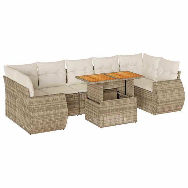 vidaXL 8-delige Loungeset met kussens poly rattan beige