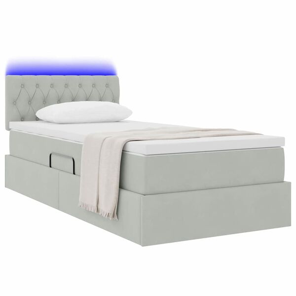vidaXL Opbergbed met LED met matras Lichtgrijs 90 x 190 cm Fluweel