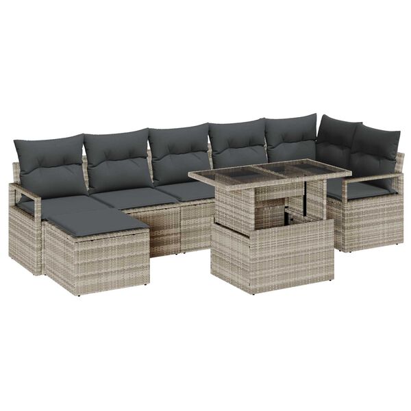 vidaXL Tuin Sofa Set met opslag 8 pcs Lichtgrijs Poly riet