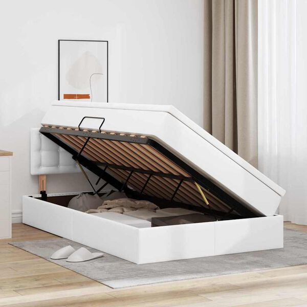 vidaXL Opbergbed met LED met matras Puur Wit 120 x 200 cm Nep Leer