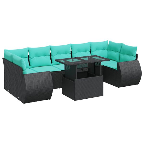 vidaXL 8-delige Loungeset met kussens poly rattan acacia zwart