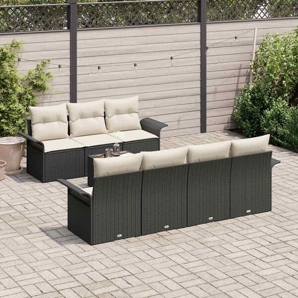 vidaXL Tuinbankenset met kussen 8 pcs Zwart en Cr&egrave;me poly rattan