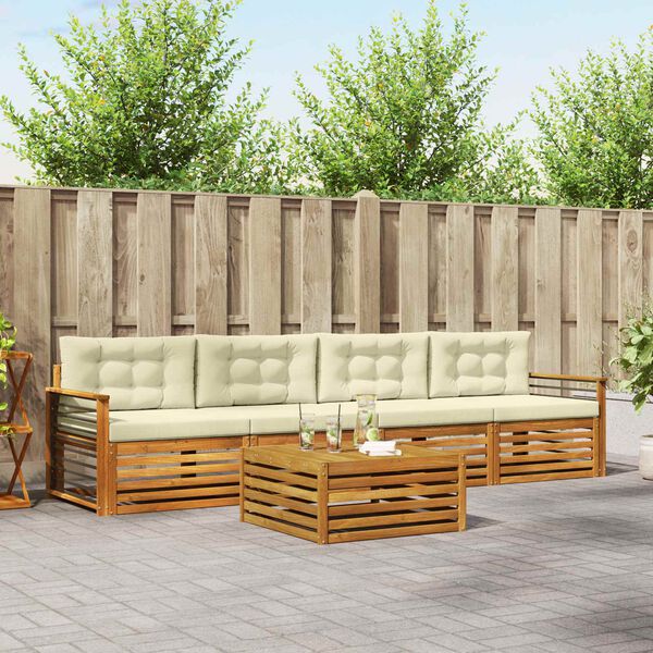 vidaXL Buiten bankenset met kussen 5 pcs Natuurlijk en Cr&egrave;me