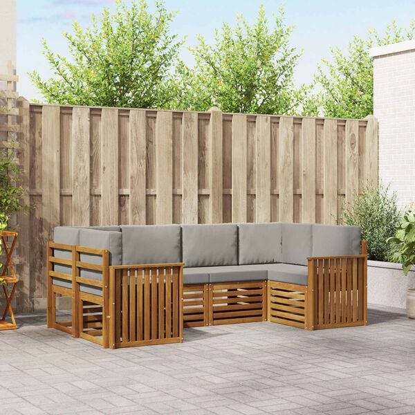 vidaXL Sofa-Sets 6 pcs Natuurlijk en Lichtgrijs Massief Acaciahout