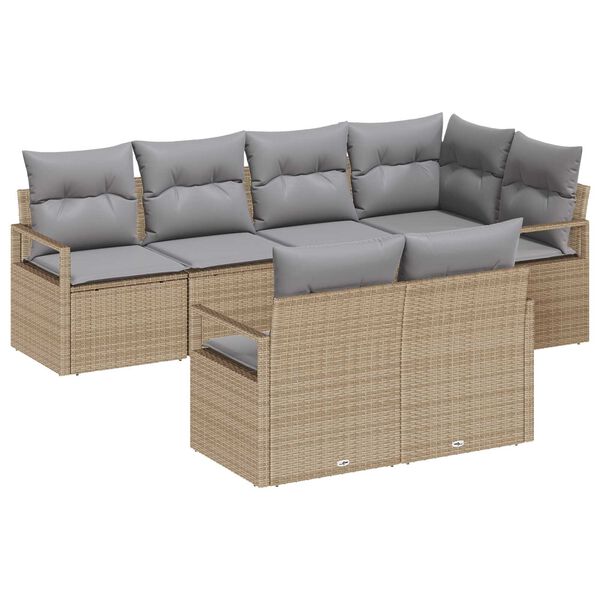 vidaXL Tuinbankenset met kussen 7 pcs Beige en Licht Grijs poly rattan