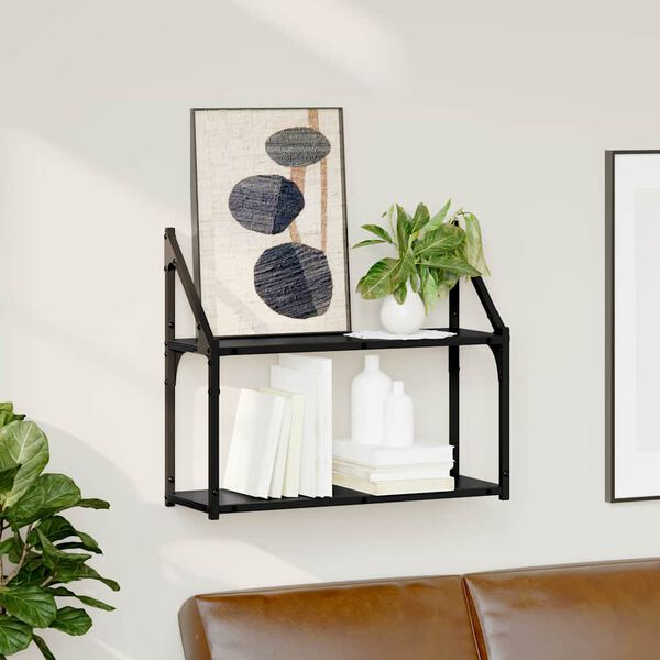 vidaXL Wandplank met plank Zwart eiken 60 x 21 x 51 cm Bewerkt hout