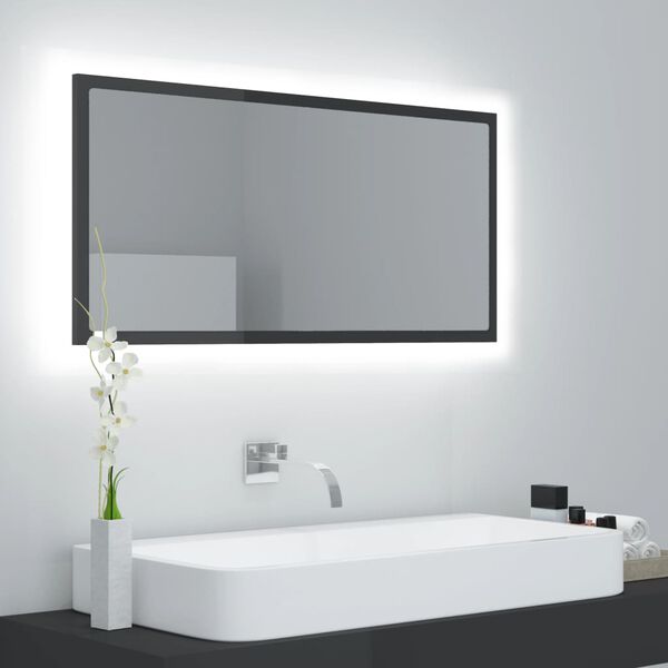 vidaXL Badkamerspiegel LED 90x8,5x37 cm acryl hoogglans grijs