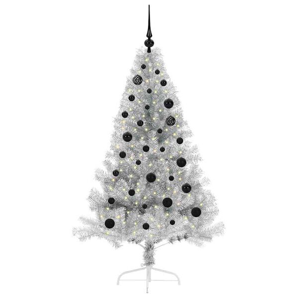 vidaXL Kunstmatig Voorverlicht Kerstboom met 150 LED Zilver 150 cm PET