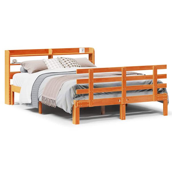 vidaXL Bedframe met hoofdbord massief grenenhout wasbruin 150x200 cm