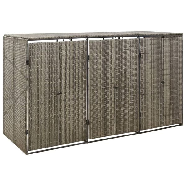 vidaXL Containerberging driedubbel 207x80x117 cm poly rattan grijs
