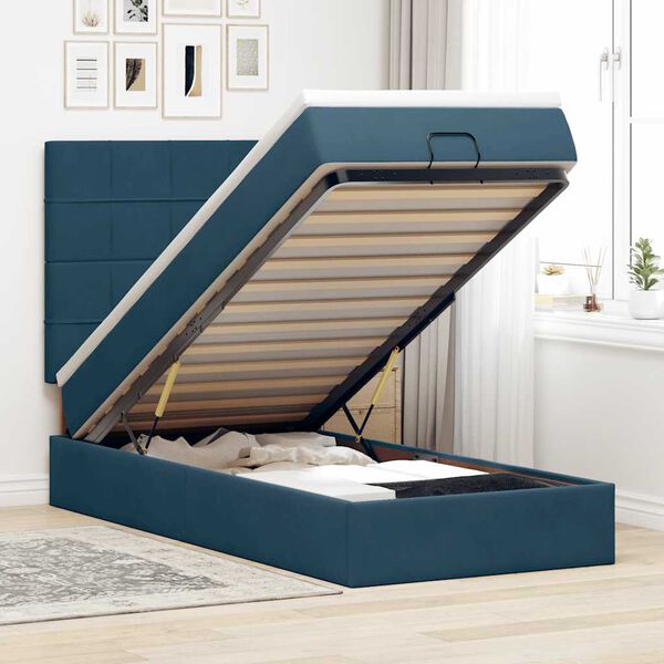 vidaXL Ottoman bed met matrassen 90x190cm fluweel donkerblauw