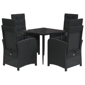 vidaXL 5-delige Tuinset met kussens poly rattan zwart