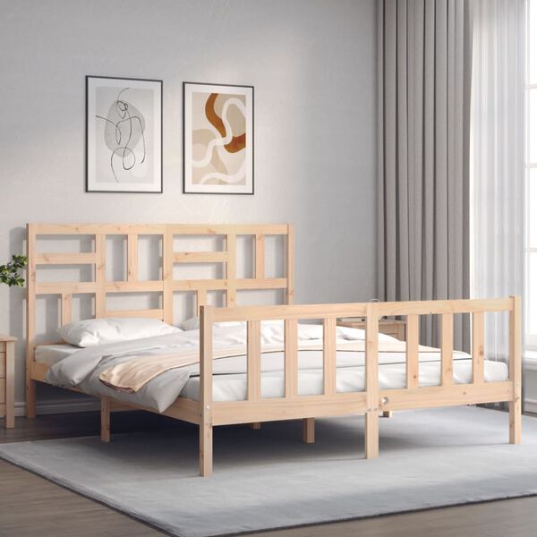 vidaXL Bedframe met hoofdbord massief hout