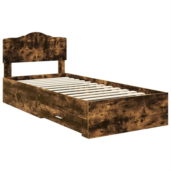 vidaXL Bedframe met hoofdeinde Gerookt eiken 90 x 190 cm Bewerkt hout