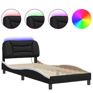 vidaXL Bedframe met LED zonder matras "Hvar" zwart en wit 80x200 cm