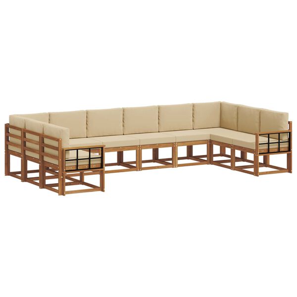 vidaXL Buiten bankenset met kussen 10 pcs Natuurlijk en Beige