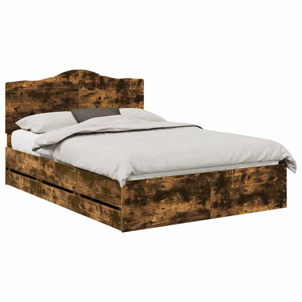vidaXL Bedframe met lade Gerookt eiken 160 x 200 cm Ingenieurshout