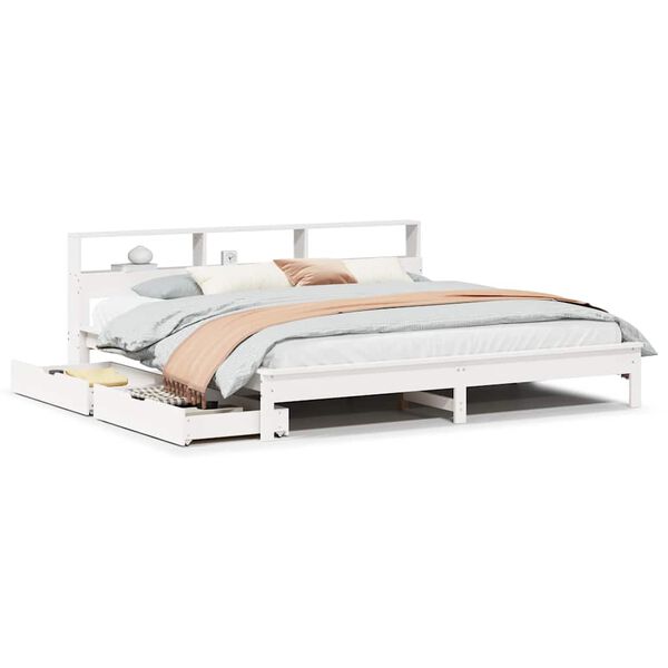 vidaXL Bed met boekenkast zonder matras grenenhout wit 180x200 cm
